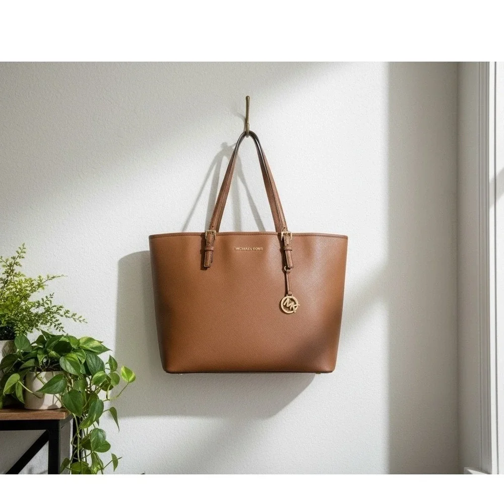Michael‎ Kors Jet Set Travel Large Tote Acorn Saffiano Leather Brown Bag